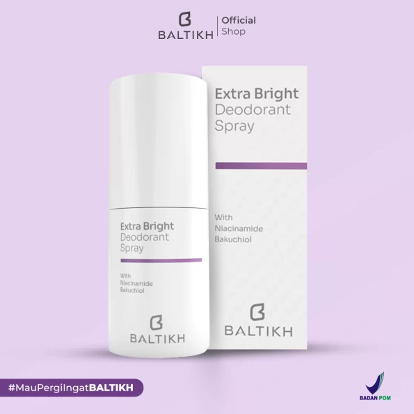 Baltikh Extra Bright Deodorant Spray Hadir dengan Formulasi kekuatan 3 Kandungan Efektif untuk melengkapi Baltikh Extra Bright Underarm Cream, sehingga kulit kamu makin Sempurna.